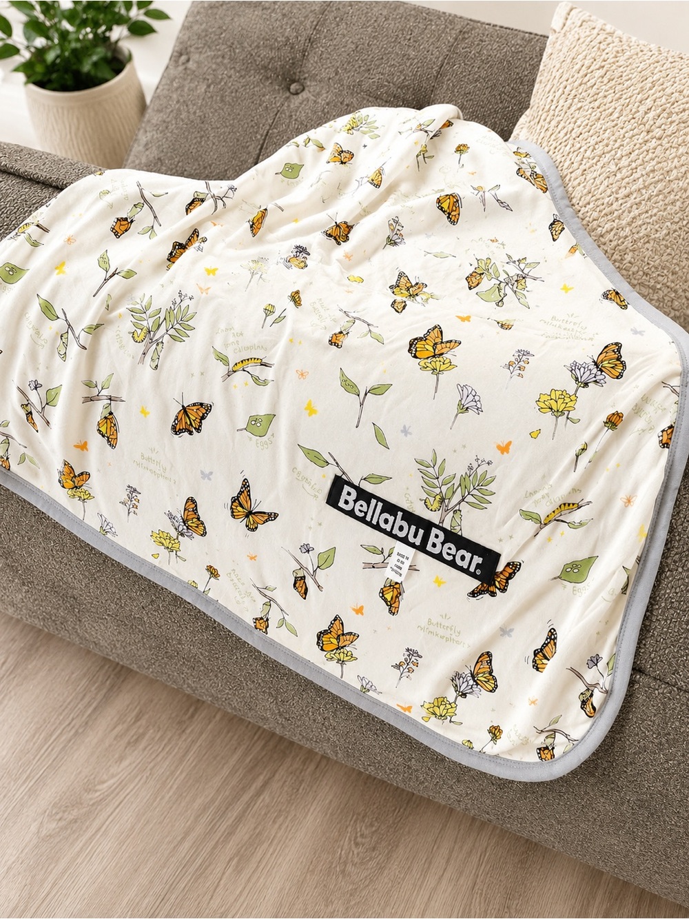 Bellabu Bear Reversible Bamboo Baby Blanket Butterfly